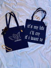 Load image into Gallery viewer, “Crybaby”… Navy Tote Bag
